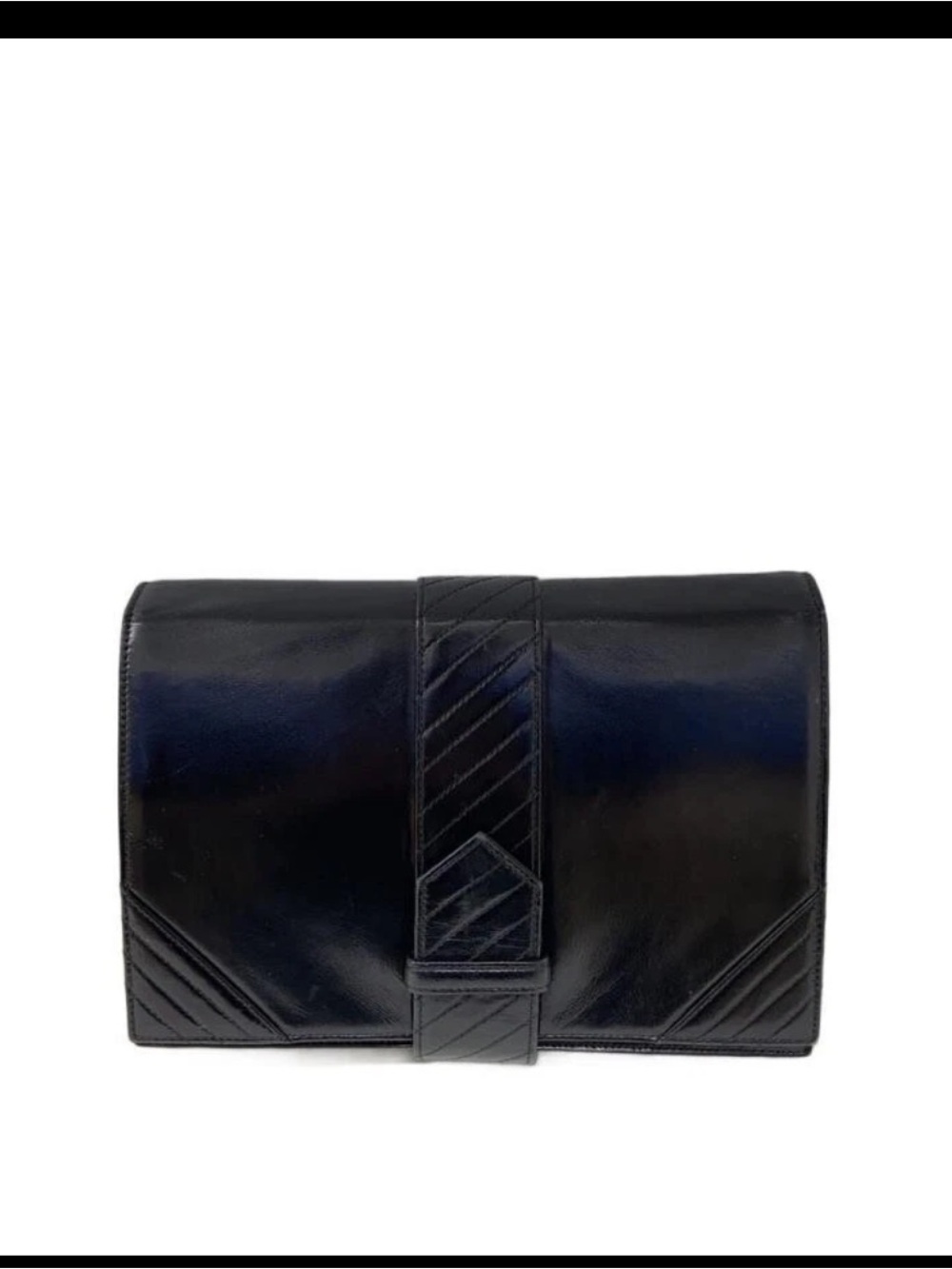 Yves Saint Laurent Black Leather Clutch with Quilted Strap Detail